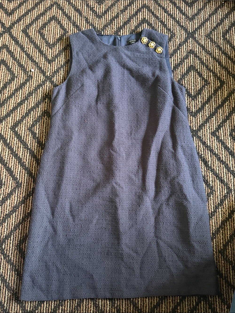 Ann Taylor Navy Textured Sleeveless Sheath Dress with Gold Buttons